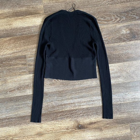 Zara Black Ribbed Long Sleeve V-Neck Crop Top - Picture 5 of 6